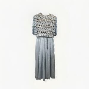 William Pearson Vintage Irish Linen Dress Lace Overlay Light Blue Size 12